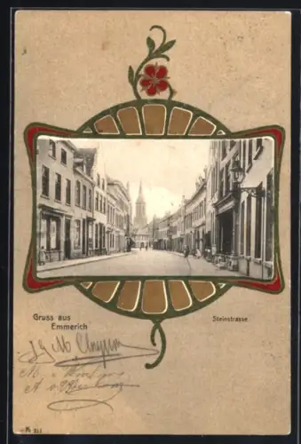 AK Emmerich, Steinstrasse im Jugendstil-Passepartout