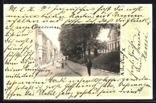 AK Elsfleth, Mühlenstrasse im Jugendstil-Passepartout