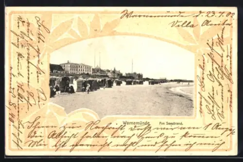 AK Warnemünde, Am Seestrand im Jugendstil-Passepartout