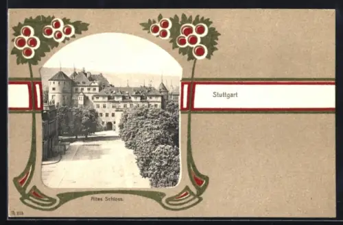 AK Stuttgart, Altes Schloss im Jugendstil-Passepartout