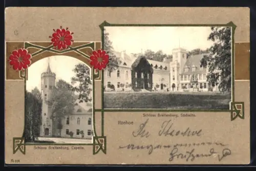AK Itzehoe, Schloss Breitenburg, Capelle, Jugendstil-Passepartout