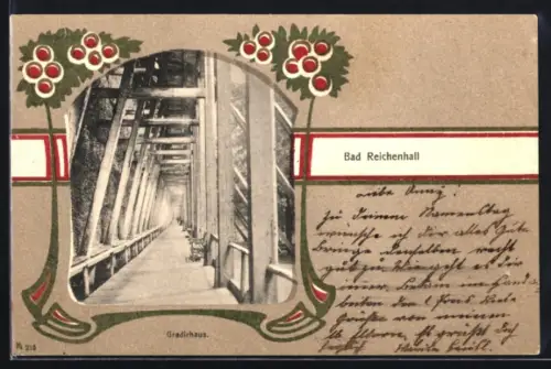 AK Bad Reichenhall, Gradirhaus im Jugendstil-Passepartout