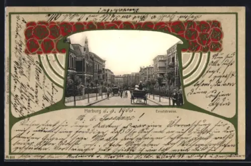 AK Harburg, Ernststrasse im Jugendstil-Passepartout