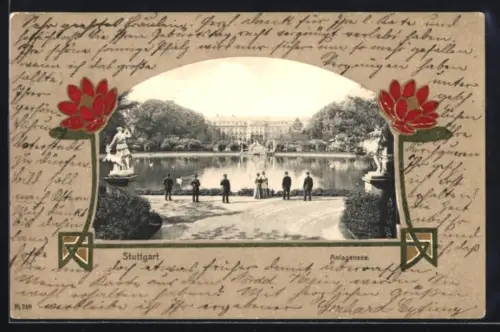 AK Stuttgart, Anlagensee im Jugendstil-Passepartout