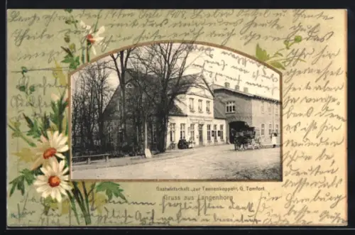 AK Hamburg-Langenhorn, Gasthaus zur Tannenkoppel von G. Tomfort, Margeriten im Passepartout