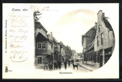 AK Esens, Marktstrasse mit Anwohnern