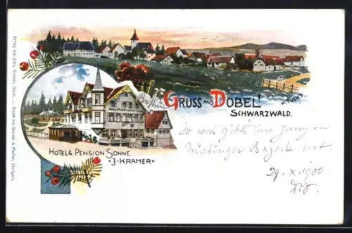 Lithographie Dobel / Schwarzwald, Hotel & Pension Sonne v. J. Kramer