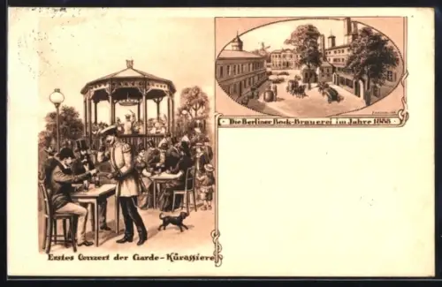 Künstler-AK Berlin-Kreuzberg, Berliner Bock-Brauerei im Jahre 1888, Erstes Coinzert der Garde-Kürassiere