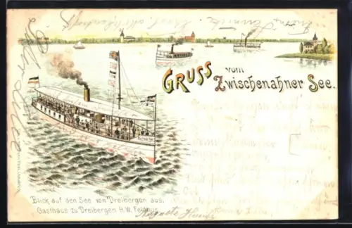 Lithographie Dreibergen /Zwischenahner See, Blick auf den See