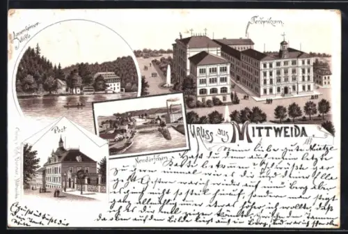 Lithographie Mittweida, Neudörfchen, Post