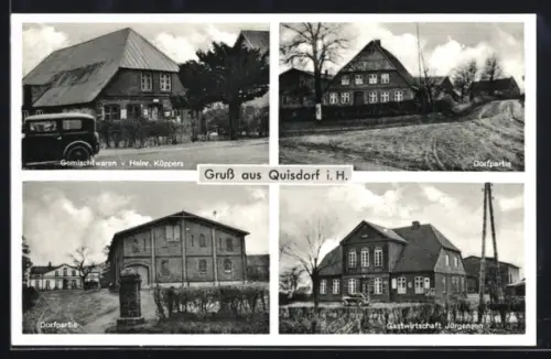 AK Quisdorf i. H., Gasthaus Jürgensen, Gemischtwarengeschäft von Heinrich Küppers, Dorfpartie