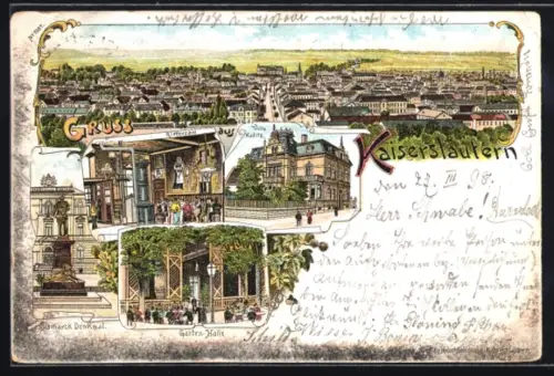 Lithographie Kaiserslautern, Villa Kafitz, Inneres Rittersaal, Garten-Halle