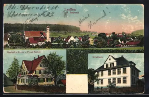 AK Lauffen, Gasthof z. Kreuz v. Franz Bucher, Schulhaus