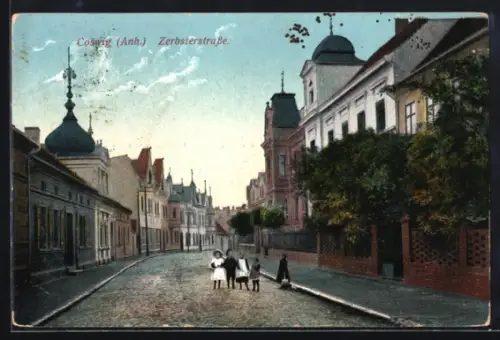 AK Coswig, Blick in die Zerbsterstrasse
