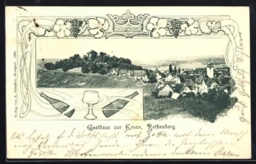AK Rothenberg / Stuttgart, Ortsansicht mit Kapelle und Gasthaus Zur Krone