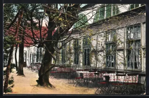 AK Varel / Oldenburg, Gasthaus Zur deutschen Eiche im Vareler Wald, Terrasse