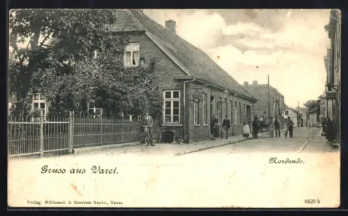 AK Varel, Strasse Nordende mit Gasthaus v. Fr. Jürgens