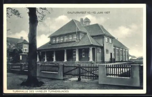 AK Varel i. O., Gauturnfest 1927, Turnhalle des Vareler Turnerbundes