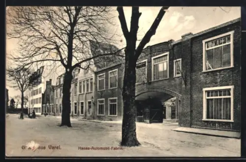 AK Varel i. O., Partie an der Hansa-Automobil-Fabrik, Einfahrt der Autofabrik Neumühlenstrasse