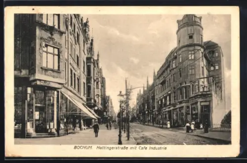 AK Bochum, Hattingerstrasse mit Café Industrie
