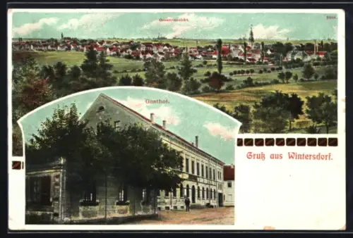 AK Wintersdorf, Gasthof und Gesamtansicht
