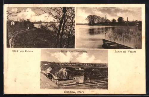 AK Glindow /Mark, Blick von Petzow, Blick vom Lorenzberg, Partie am Wasser