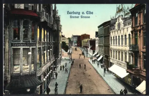 AK Hamburg-Harburg, Bremer Strasse mit Geschäft von Carl Hansen