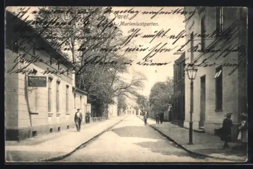 AK Varel i. O., Strasse Marienlustgarten mit Geschäft von Heinrich Büsing