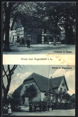 AK Augustdorf i. L., Gasthaus A. Tappe, Schule mit Schülern