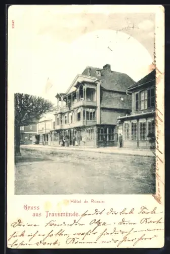 AK Travemünde, Hotel de Russie mit Strasse