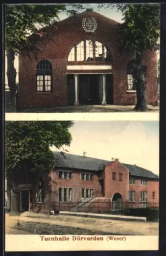 AK Dörverden /Weser, Turnhalle, Vorder- u. Seitenansicht