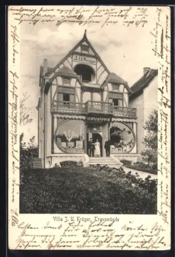 AK Travemünde, Hotel Villa J. U. Krüger mit kleiner Versammlung