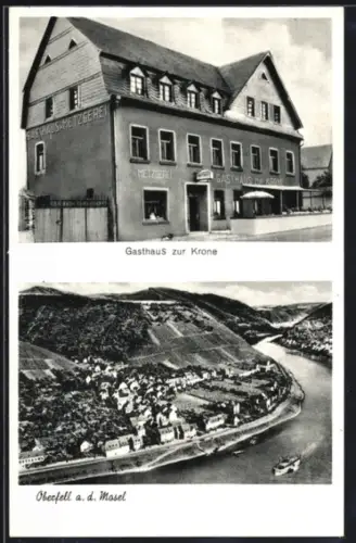 AK Oberfell a. d. Mosel, Gasthaus zur Krone, Totale aus der Vogelschau
