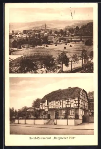 AK Overath, Hotel-Restaurant Bergischer Hof J. Vogel, Gesamtansicht mit Flusspartie