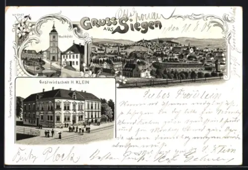 Lithographie Siegen, Gasthaus H. Klein, Marktplatz, Gesamtansicht