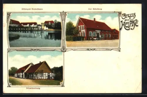 AK Heipke, Gasthaus Zur Erholung, Rittergut Hovedissen, Schackenburg