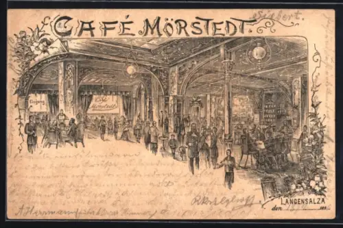 Lithographie Langensalza, Cafe Mörstedt, Innenansicht