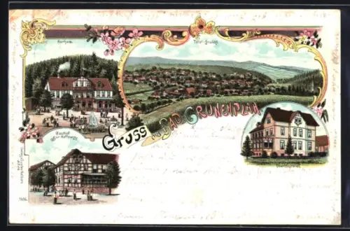 Lithographie Bad Grünenplan, Gasthof zur Hoffnung, Oberförsterei, Kurhaus