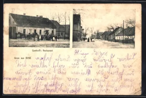 AK Rose, Gehlhoff`s Restaurant, Strassenpartie im Ort