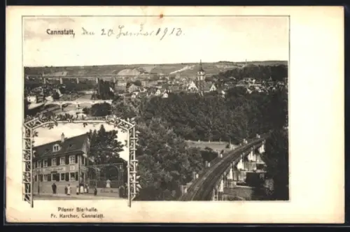 AK Cannstatt, Das Gasthaus Pilsner Bierhalle v. Fr. Karcher, Ortsansicht