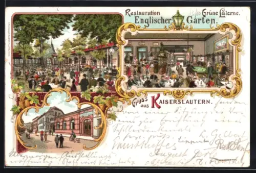 Lithographie Kaiserslautern, Restaurant Englischer Garten, Innenansicht