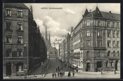 AK Linden, Partie in der Bethlehemstrasse mit Blick zur Kirche