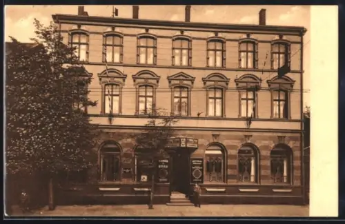 AK Wanne i. W., Restaurant Germania, Bes. Hermann Unterschemmann, Aussenansicht mit Grünanlagen