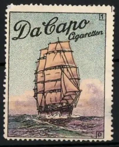 Reklamemarke Da Capo Cigaretten, Segelschiff auf hoher See