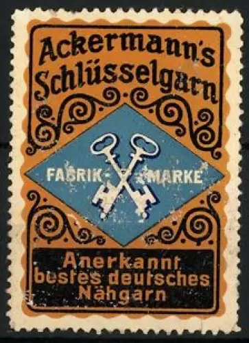Reklamemarke Ackermann`s Schlüsselgarn, Gekreuzte Schlüssel