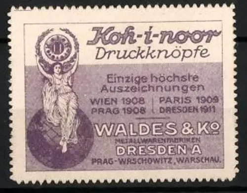 Reklamemarke Dresden, Waldes & Ko., Koh-i-noor Druckknöpfe