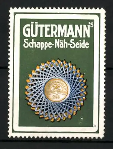 Reklamemarke Gütermann & Co., Gütermann`s Schappe-Näh-Seide, Blaues Garn