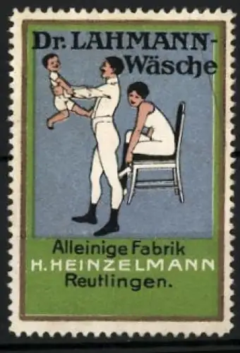 Reklamemarke Reutlingen, H. Heinzelmann, Dr. Lahmann-Wäschefabrik, Vater und Mutter mit Kind
