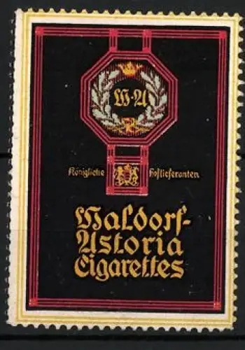 Reklamemarke Waldorf-Astoria, Zigaretten und Tabakwaren, Wappen mit Krone und Landeswappen