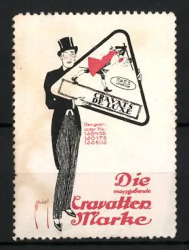 Reklamemarke London, Koeb, Cravats de Luxe, Die massgebende Cravatten-Marke, Gentleman mit Zylinder